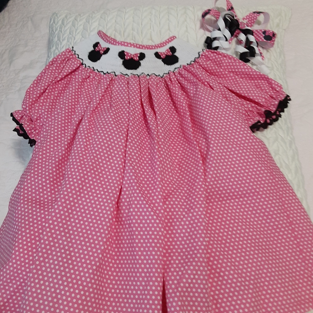 Smoked dress size 12 months with hairbow